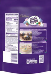 Cudbury Mini Eggs large bag pour highlights easy opening for quick snacking