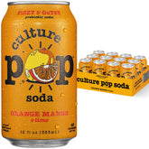 Culture Pop Orange Mango Lime can front shows refreshing probiotic soda on a bright surface