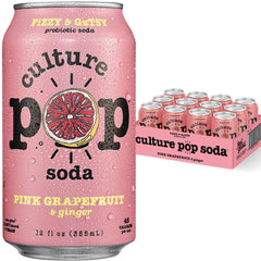 Culture Pop Pink Grapefruit Ginger Soda can with vibrant flavor profile and probiotic content