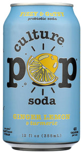 Culture Pop Soda Prebiotic Ginger Lmn bottle front showing crisp flavor ideal for post workout refreshment