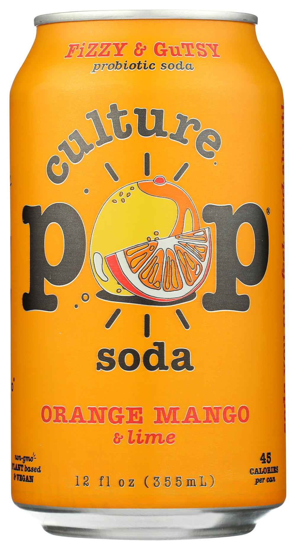 Culture Pop probiotic orange mango bottle front with vibrant label, perfect for a probiotic refresh.