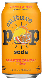 Culture Pop probiotic orange mango bottle front with vibrant label, perfect for a probiotic refresh.