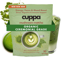 Cuppa Healthy Coffee ceremonial matcha with mushrooms, supporting focus and balanced energy.
