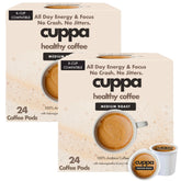 Cuppa Healthy Coffee packaging with medium roast and adaptogens for daily focus.