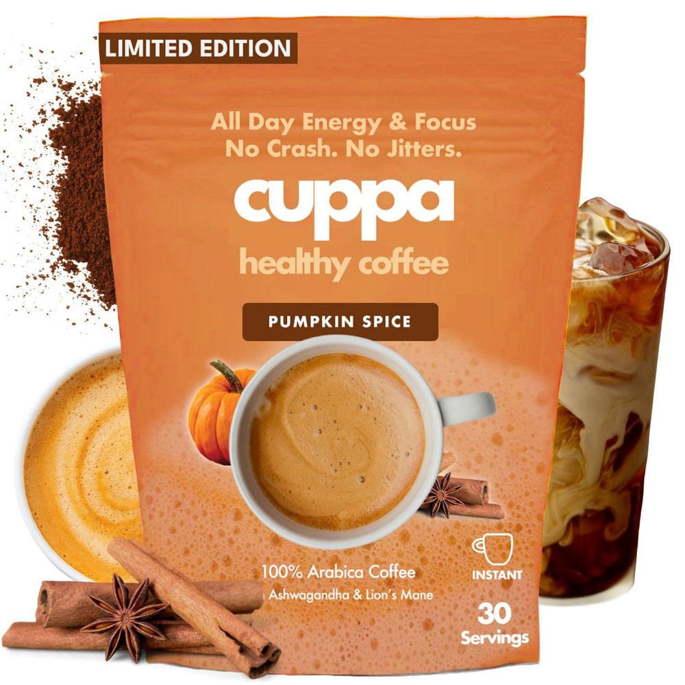 Cuppa Healthy Coffee pumpkin spice cup ready for a cozy morning energy boost.