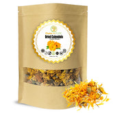 Cure Wid Pure calendula flowers in a resealable bag ready for skincare blends.
