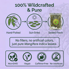 Cure wid Pure mango leaves—caffeine-free, relaxing infusion suitable any time.
