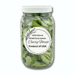 Curry Forest premium dried curry leaves jar close-up for vibrant aroma and richer curries.