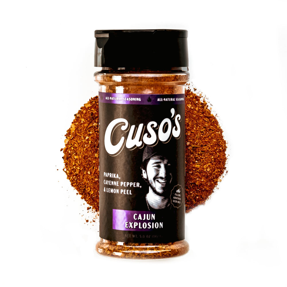 Cuso Cuts Cajun Seasoning bottle front showcasing bold Louisiana flavor for grilling