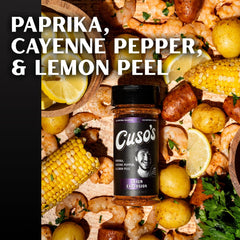 Cuso Cuts Cajun Seasoning on grill-ready setup adds heat to meats and veggies