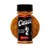 Cuso Cuts Hot Honey BBQ Rub bottle adds bold, sweet heat to meals.