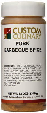 Custom Culinary Pork Barbeque Spice jar enhances pork and other meats with savory flavor.