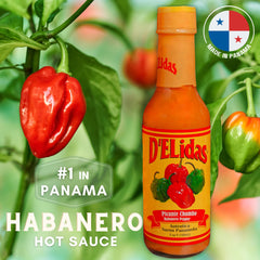 D'ELidas Habanero Hot Sauce label highlights authentic Panama recipe.