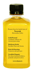 Close-up of Daana Peanut Oil label emphasizing USDA Organic and premium processing.