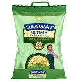 Daawat Ultima 10lb bag of basmati rice on display, premium pantry staple for authentic meals.