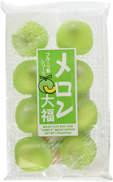 Daifuku Melon Flavor Mochi: soft green mochi with melon notes, ideal snack or dessert.