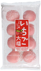 Daifuku Strawberry rice cake close-up with juicy fruit filling for a tasty snack.