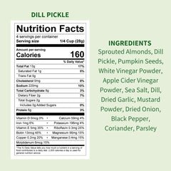 Daily Crunch sprouted almonds dill pickle close-up texture, airy crunch.