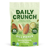 Daily Crunch sprouted dill pickle almonds closeup shows crunchy texture and savory flavor.
