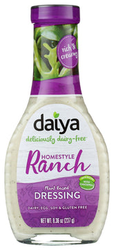 Daiya Homestyle Ranch Dressing bottle showing a dairy-free, plant-based option for salads