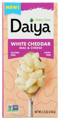 Daiya Mac N Chs Powder White Cheddar tub front highlights premium cheese flavor.
