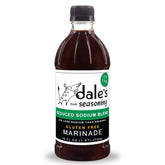 Dale's Less Sodium Marinade bottle ready to flavor steaks with low-sodium taste