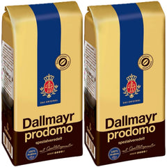 Dallmayr Prodomo whole bean coffee pack ready for grinding and brewing.