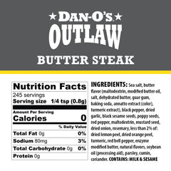 Dan-O’s Outlaw Butter Steak bottle delivers peppery steakhouse depth for beef.