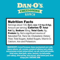 Dan-O's Ranch Cheesoning bottle label emphasizing parmesan infusion for cheesy meals