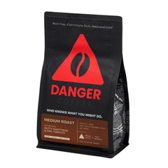 Danger Coffee ground bag shows clean, high-quality beans for a dependable morning brew.