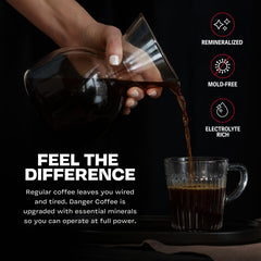 Danger Coffee lab tested mold free cup for a clean, impurity free taste