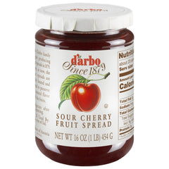 Darbo sour cherry spread jar highlights pure fruit flavor perfect for toast.