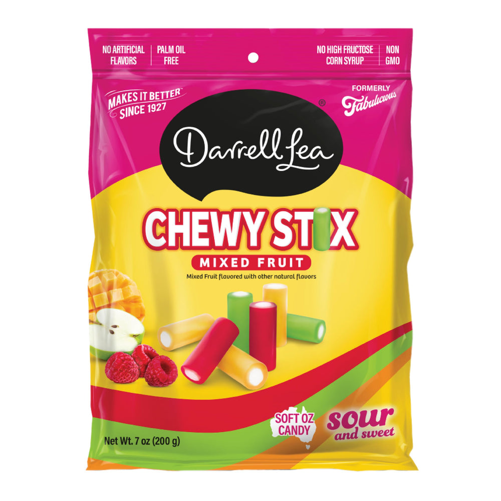 Darrell Lea Fabulicious Sour Stix green apple; soft chewy bite.