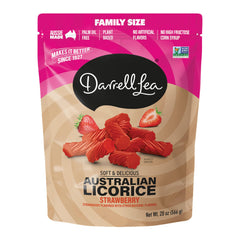 Darrell Lea strawberry licorice big bag front view for sharing.