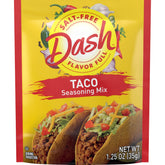 Dash salt-free taco seasoning pack for flavorful meals without added salt.