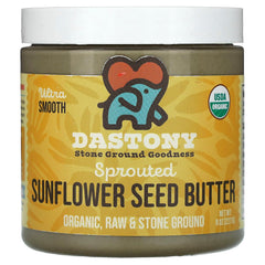 Dastony Organic Sprouted Sunflower Butter jar-front view highlighting pure sprouted seeds for spreads