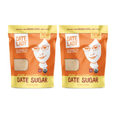 Date Lady Date Sugar bag front highlights organic, simple ingredients for baking.