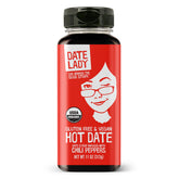 Date Lady Hot Date bottle label shows organic ingredients and bold flavor potential.