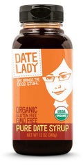 Date Lady Organic Date Syrup bottle shows natural sweetness for cooking.
