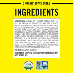 Ingredients shot highlights organic nuts, grains and seeds in Honey Nut Snack Bites.