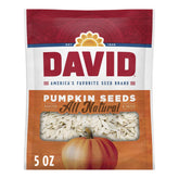 DAVID All Natural Salted Roasted Pumpkin Seeds in a bag for on-the-go snacking.