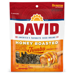 DAVID Honey Roasted Sunflower Seeds bag front showing convenient packaging