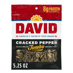 DAVID Jumbo Cracked Pepper seeds on the bag front for bold bite during games