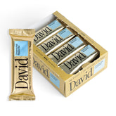 David Protein Bar Cinnamon Roll pack-12 front view, a convenient high-protein snack.