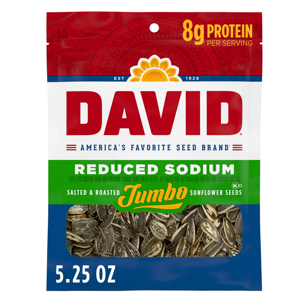 DAVID reduced-sodium jumbo seeds in bag for on the go snacking