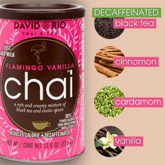 David Rio Flamingo Vanilla Chai served cold over ice, decaf refresh