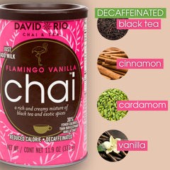 David Rio Flamingo Vanilla Chai Latte cup shows creamy, dairy-free chai experience