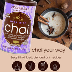 Dairy-free chai latte prepared with Orca Spice mix, hot cup ready to enjoy.