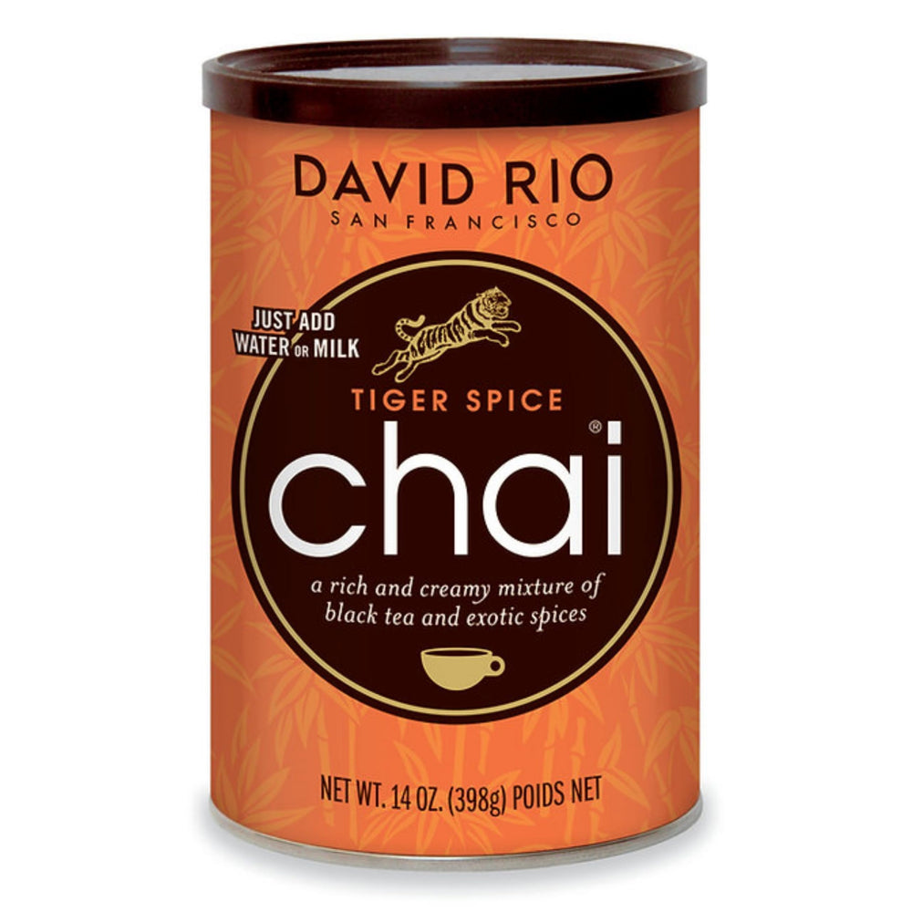 David Rio Tiger Spice Chai Tea Latte Mix front label showing bold flavor from organic spices