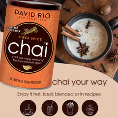 David Rio Tiger Spice iced latte glass presents a smooth, ready-to-serve beverage.